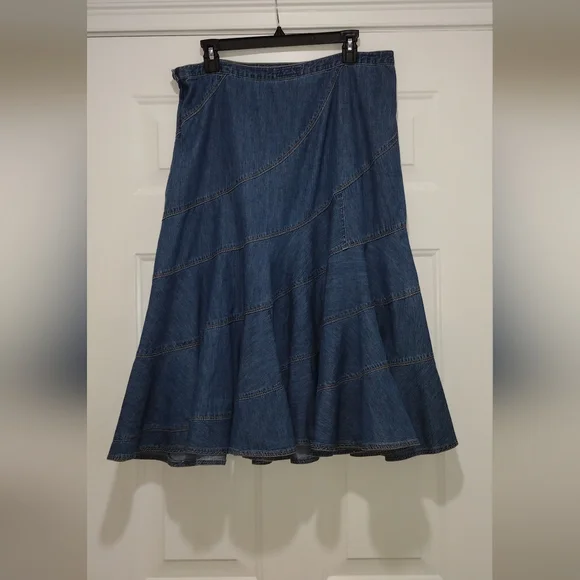 Lauren  Ralph Lauren Womens Denim Skirt Size 10 Side Zip Button Flare Twirl Y2k - Picture 4 of 5